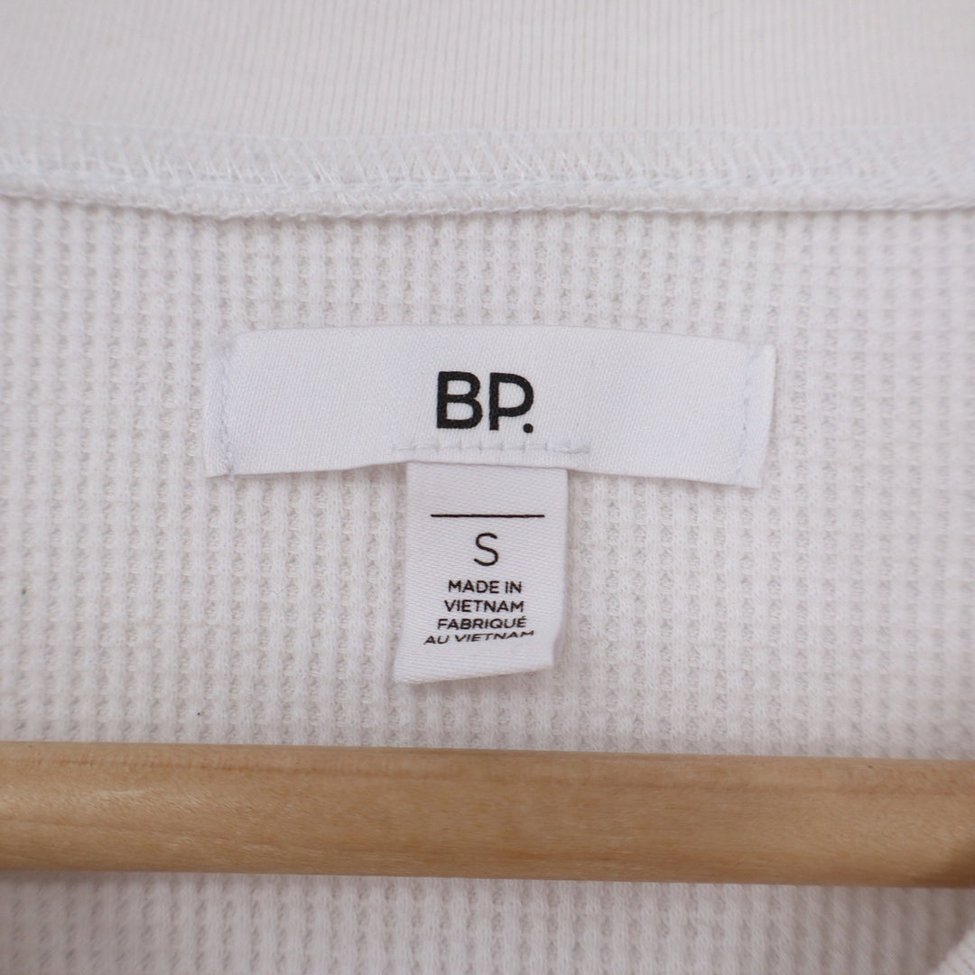 BP Top Womens S Henley Cropped Off White Waffle Knit Long Sleeve Excellent