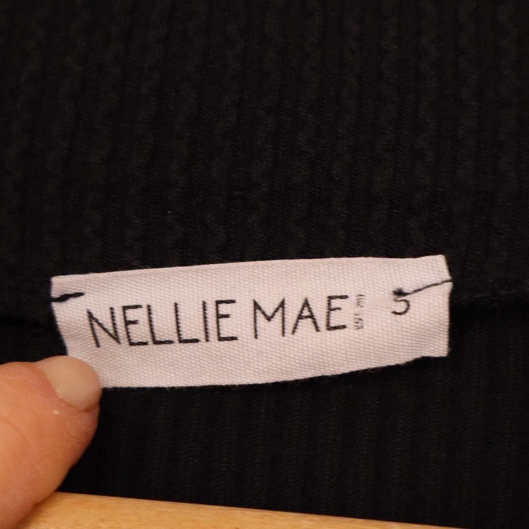 Nellie Mae Blouse Top Womens Small Black Ribbed Knit Drop Shoulder Oversized