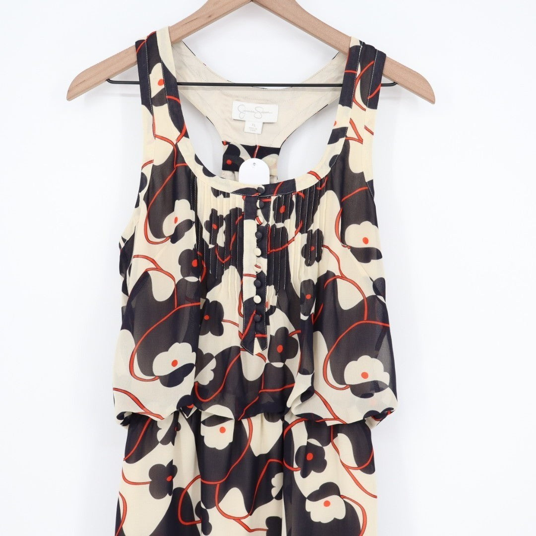 Jessica Simpson Mini Dress Womens XS Black White Floral Round Neck Round Neck