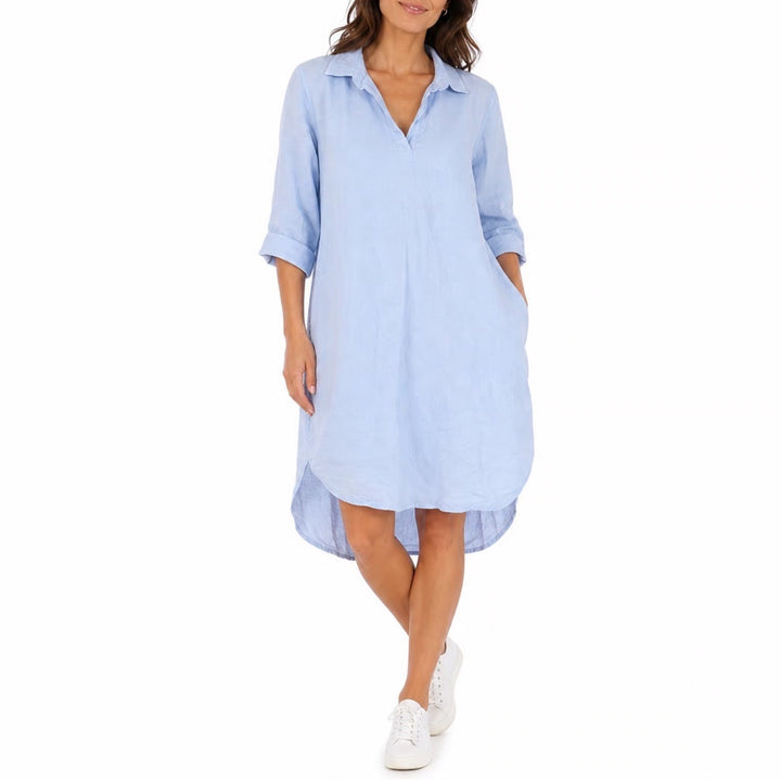 Saks Fifth Avenue Light Blue Linen Cotton Shirt Dress Womens Large L