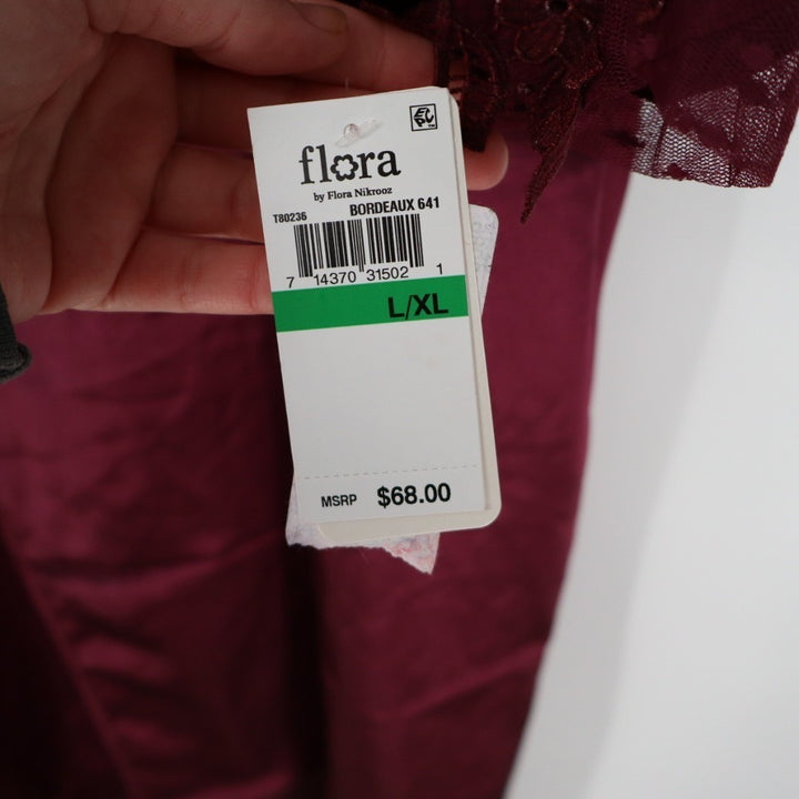 Flora By Flora Nikrooz Robe Women Large/XL Bordeaux Satin Venise Trim open Front