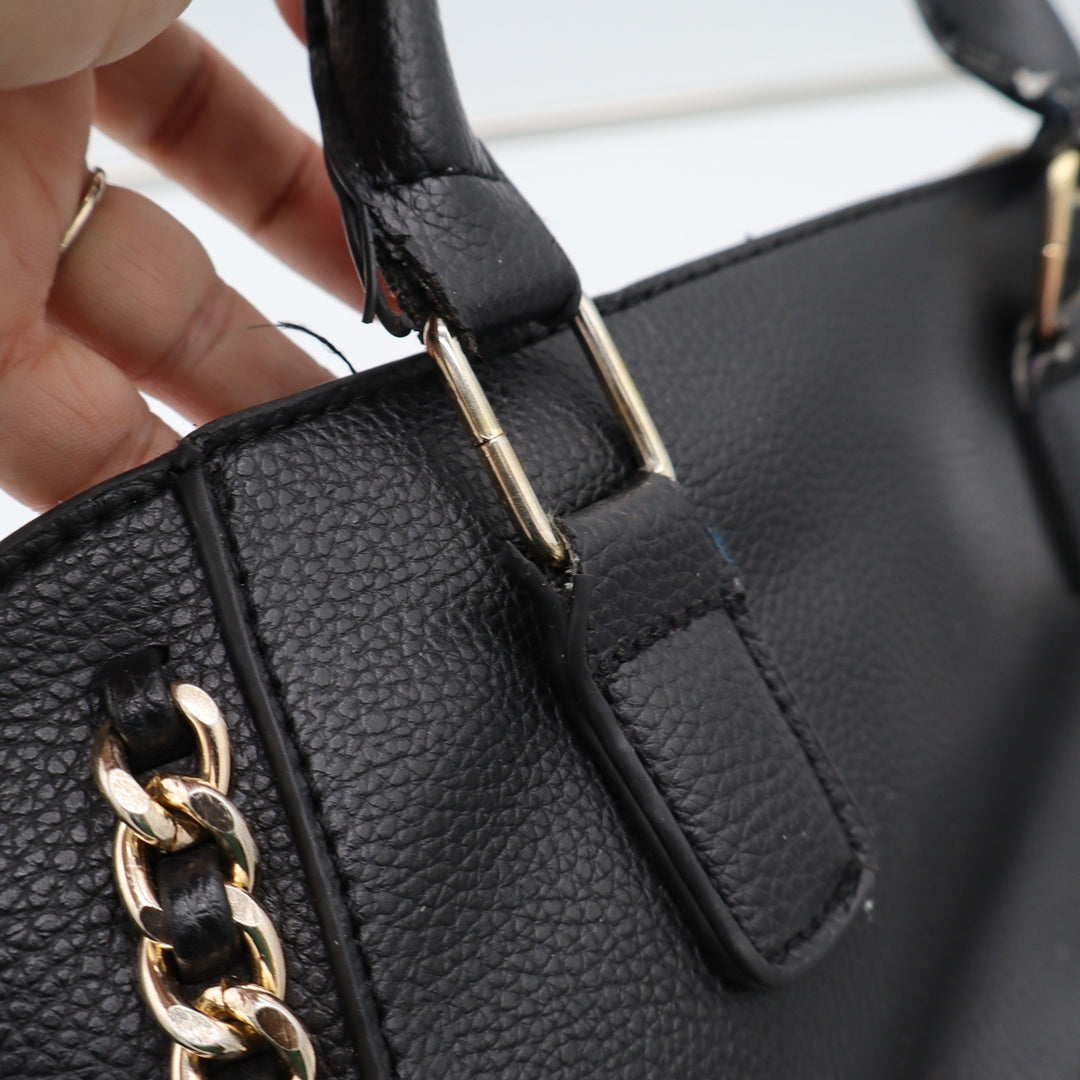 Marc New York Satchel Womens Large Black Pebbled Chain Accent Gold Hardware Fair