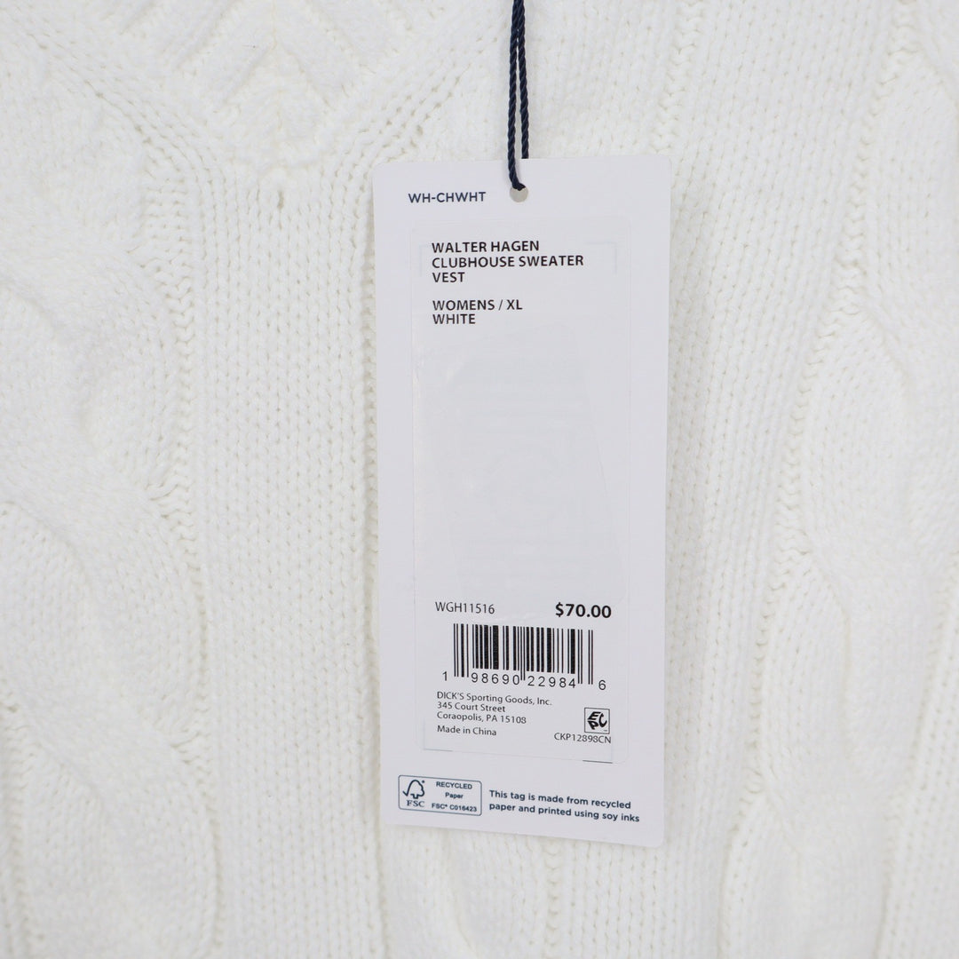 Walter Hagen Clubhouse Womens XL White Cable Knit V-Neck Sweater Vest