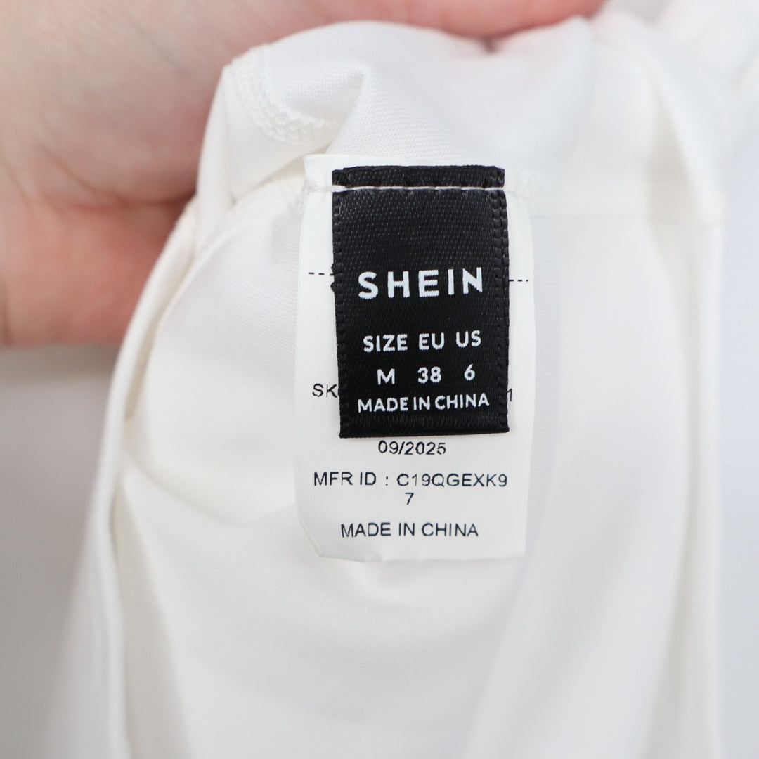 Shein Tank Top Womens Medium White Racerback Curved Hem Round Neck Activewear
