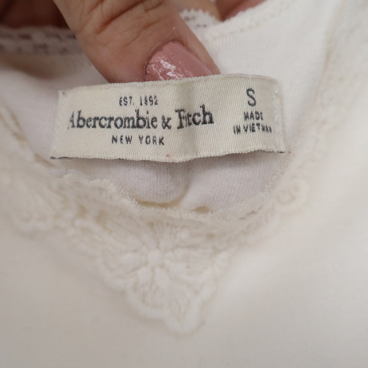 Abercrombie & Fitch Cream Lace Trim Ribbed Camisole Top Small Off-White V-Neck