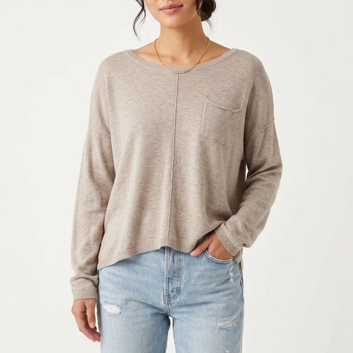 Verve Ami Sweater Womens Large Beige Cotton Knit Front Pocket Back Zip Pullover
