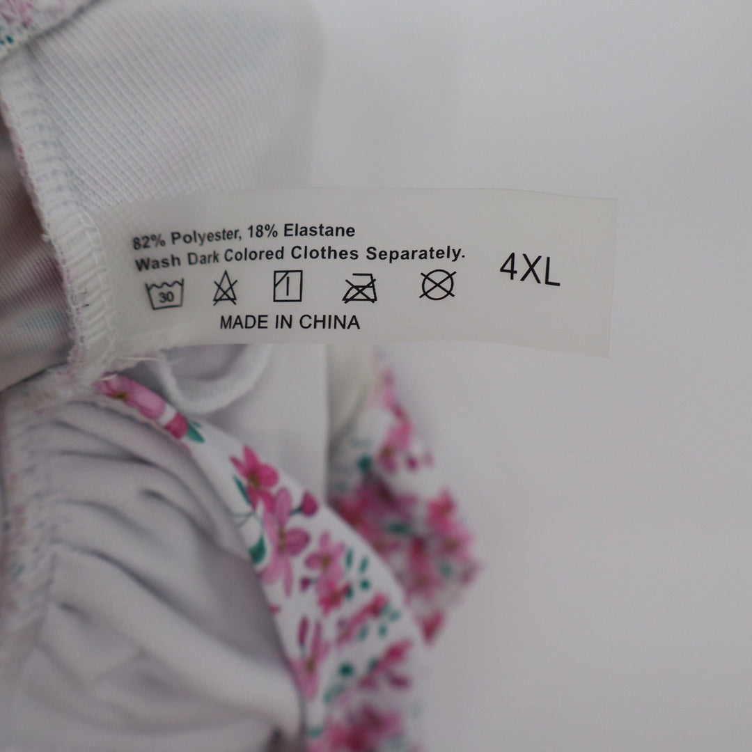 Floral Print Surplice Swim Top Pink White Plus Size 4XL Crossover Tankini
