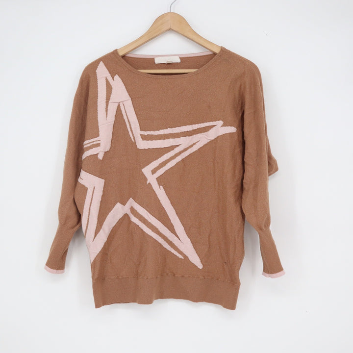 Banana Republic Womens Brown Pink Star Intarsia Knit Dolman Sleeve Sweater 1X