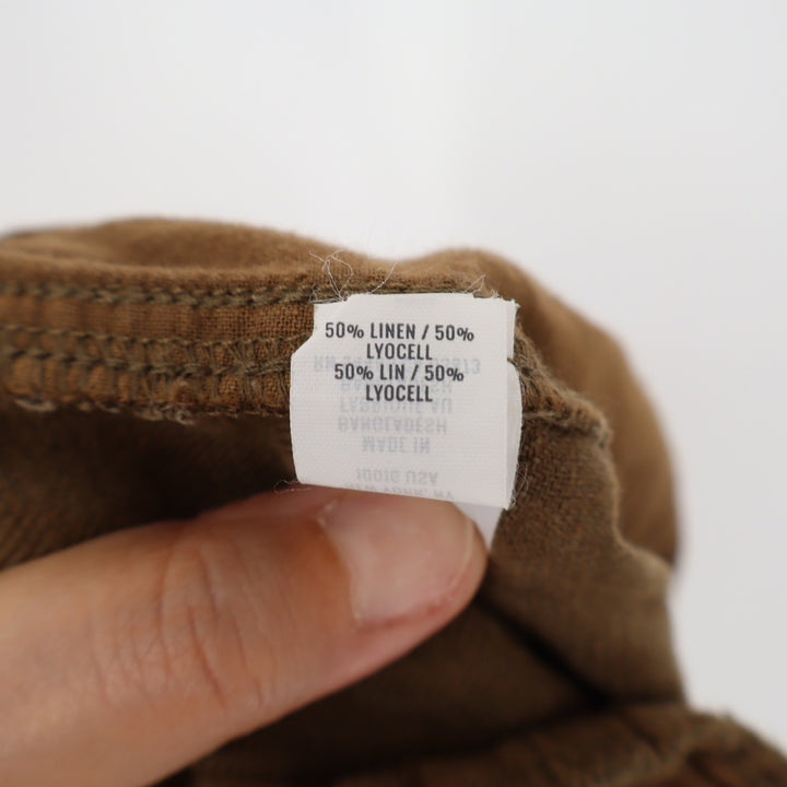 Aerie Olive Brown Linen Blend Paperbag Waist Pants Small High Rise Tie Belt