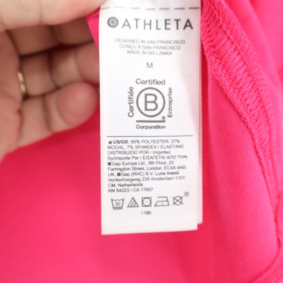 Athleta Zephyr Tee Pink Pleated Back Short Sleeve T-Shirt Womens Size M