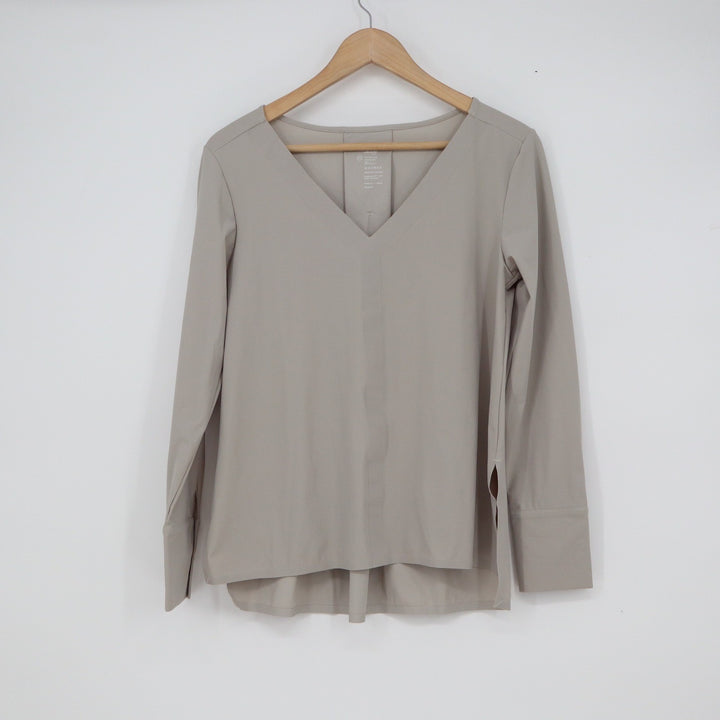 Aday Something Tailored V-Neck Top Oyster Taupe Womens XS