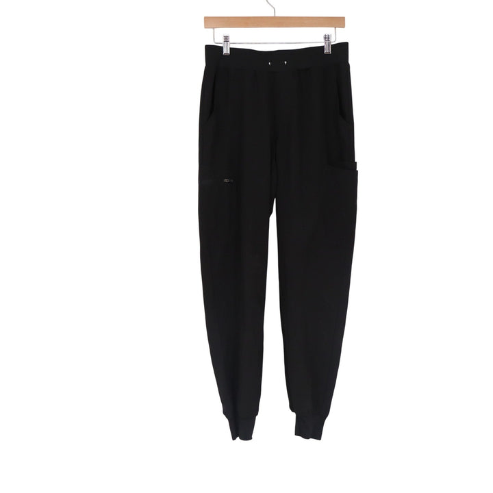 Black Jogger Scrub Pants Womens XS Tapered Elastic Waist Cargo Pockets Stretch