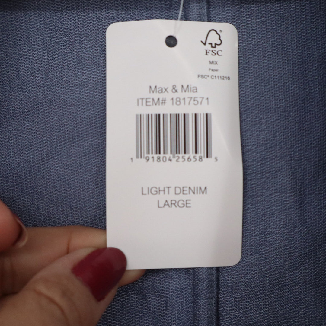 Max & Mia Womens Large Light Denim Blue Modal Draped Open Front Cardigan