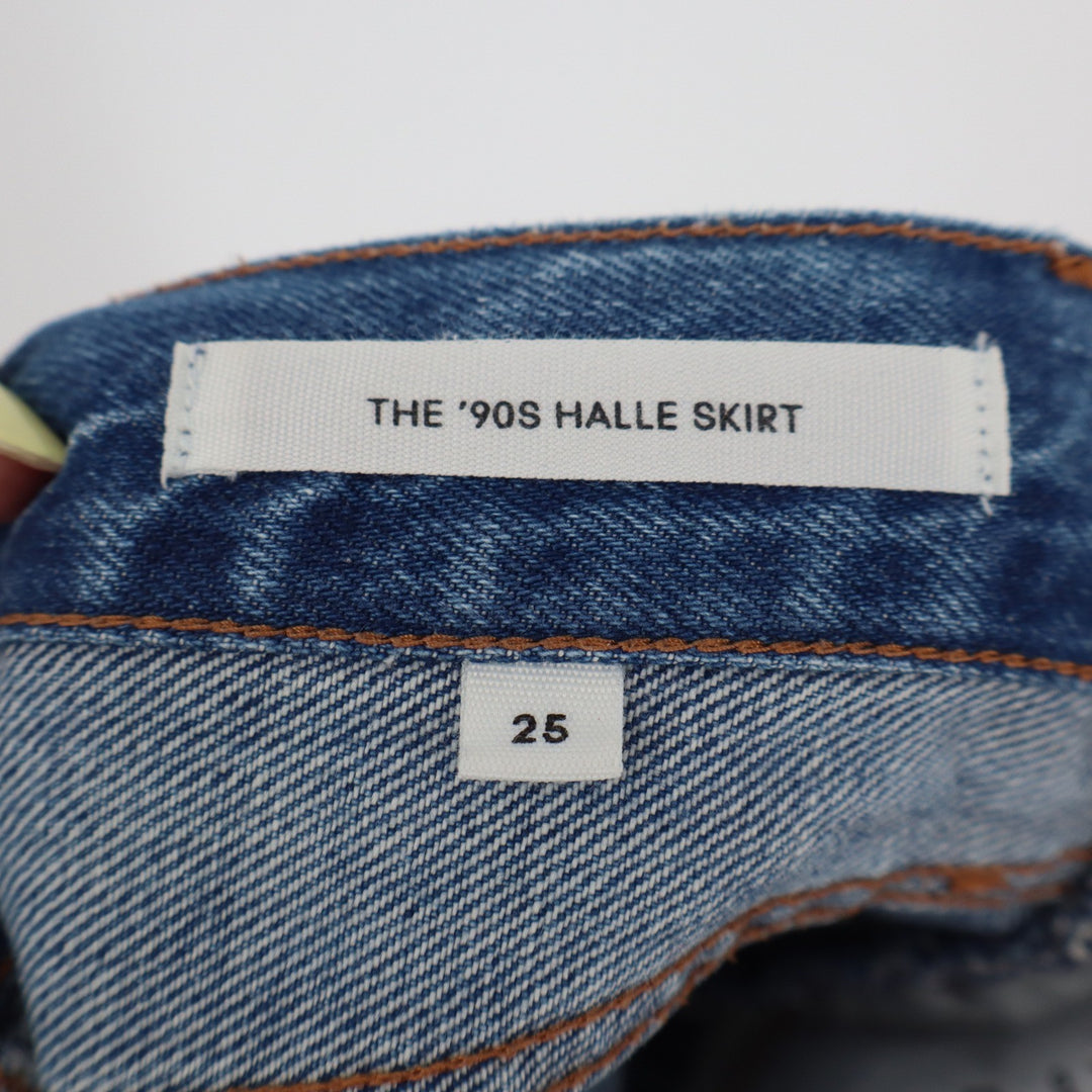 Denim Forum Aritzia The 90s Halle Skirt Medium Wash Blue Cotton Midi Slit 25