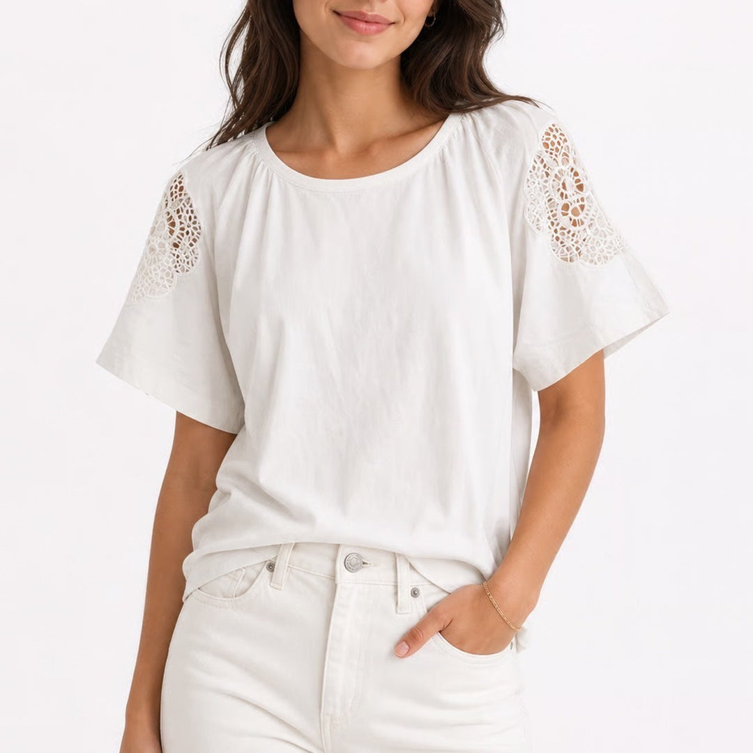 Old Navy Womens White Cotton Crochet Lace Shoulder Flutter Sleeve Top Size S