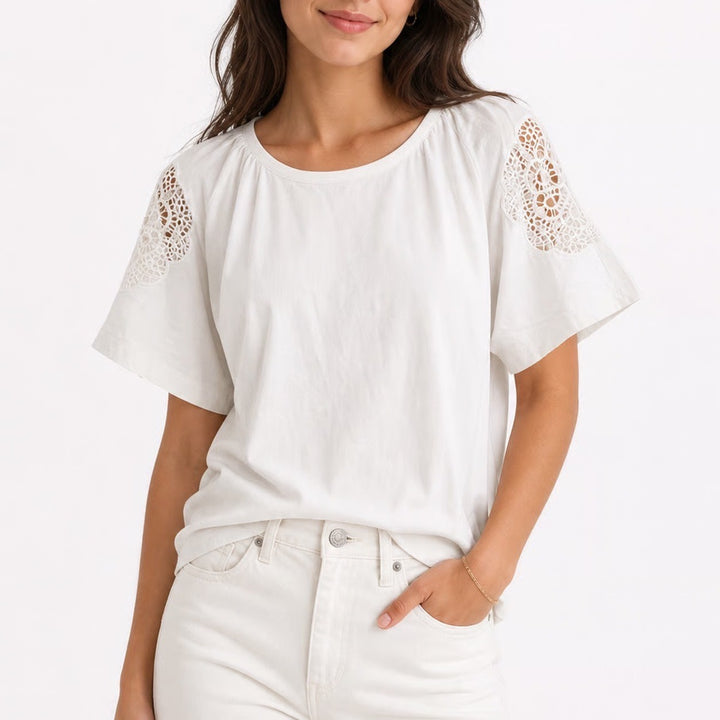 Old Navy Womens White Cotton Crochet Lace Shoulder Flutter Sleeve Top Size S