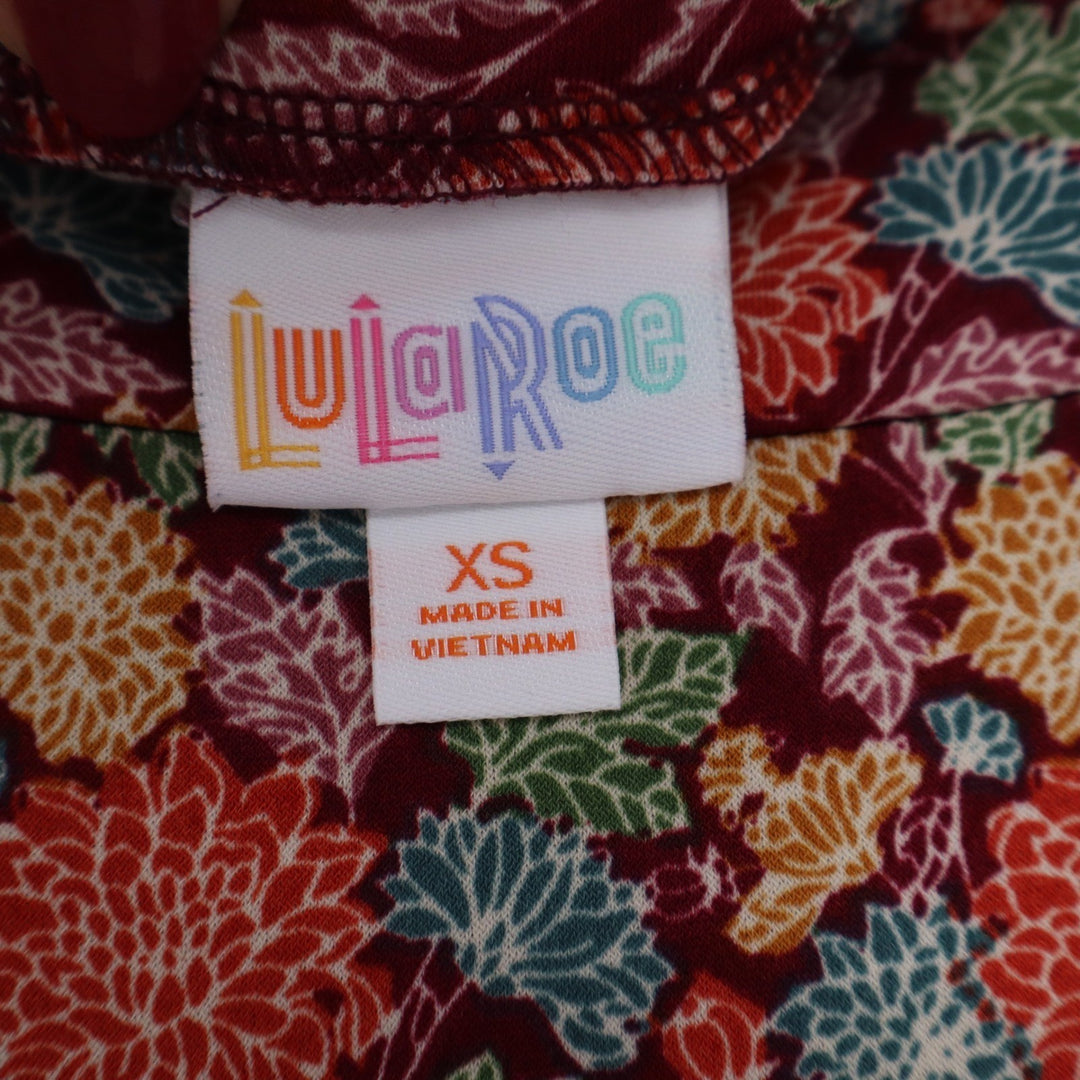 LuLaRoe Madison Skirt Womens XS Red Floral Chrysanthemum A-Line Midi Knit