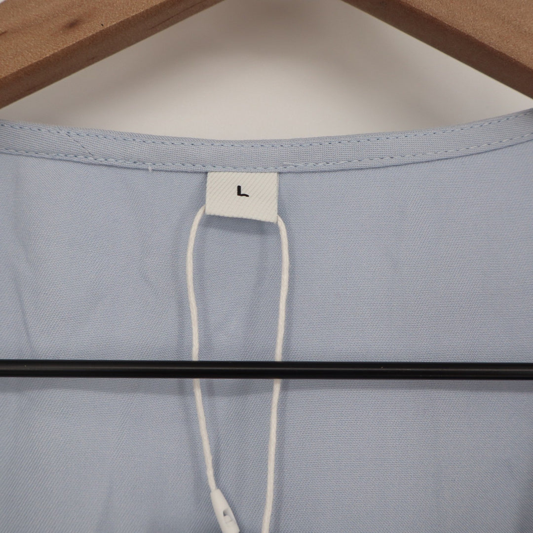Light Blue Sleeveless Square Neck Layered Hem Blouse Top Large