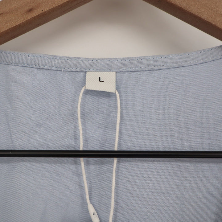 Light Blue Sleeveless Square Neck Layered Hem Blouse Top Large