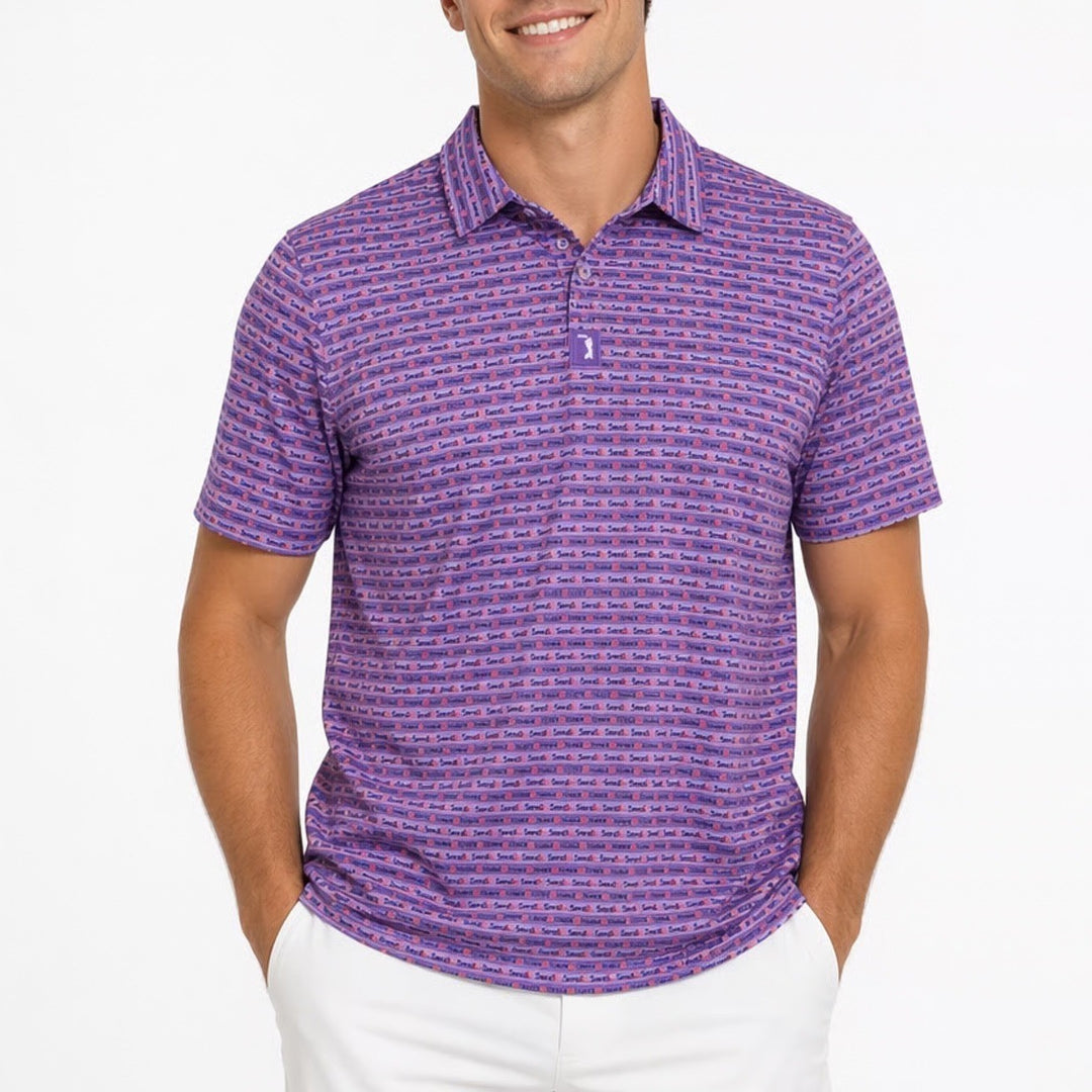 Bogeybros Polo Shirt Mens 2XL Purple Printed Stretch Short Sleeve Golf Tennis