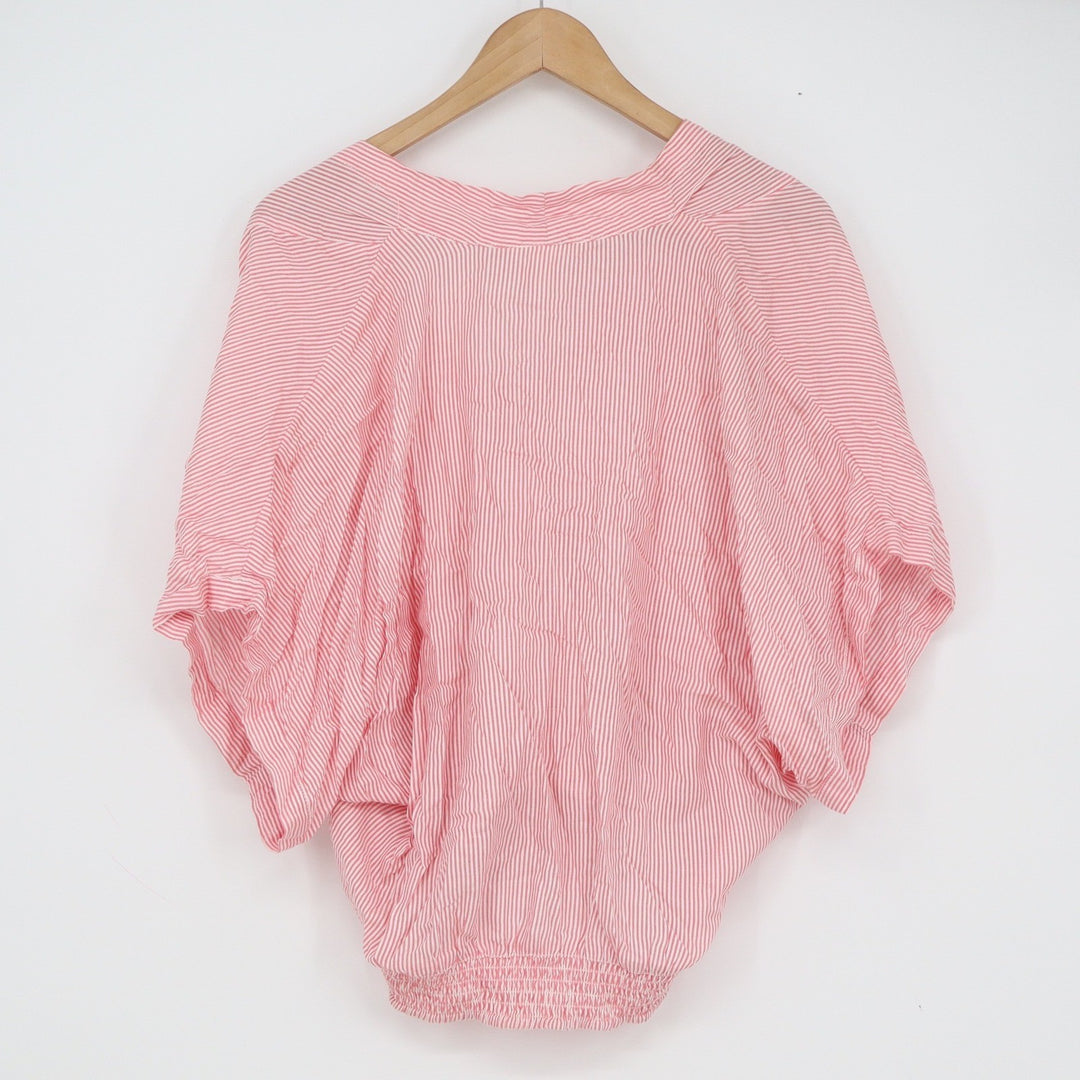 HM LOGG Pink White Striped Surplice Blouse Smocked Hem Dolman Sleeve Size 6