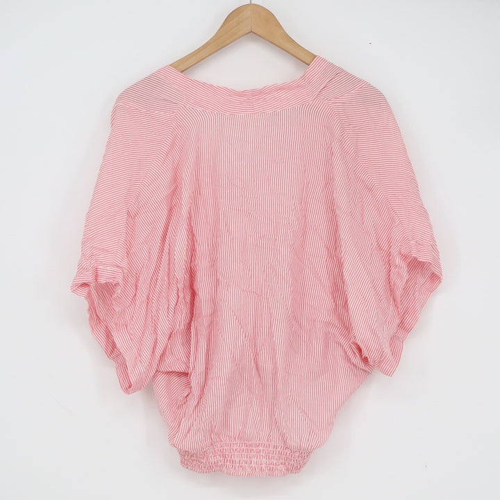 HM LOGG Pink White Striped Surplice Blouse Smocked Hem Dolman Sleeve Size 6