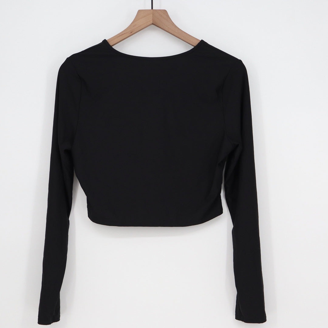 CALIA Womens LS Ruched Rashguard Pure Black UPF 50+ Cropped Swim Top L