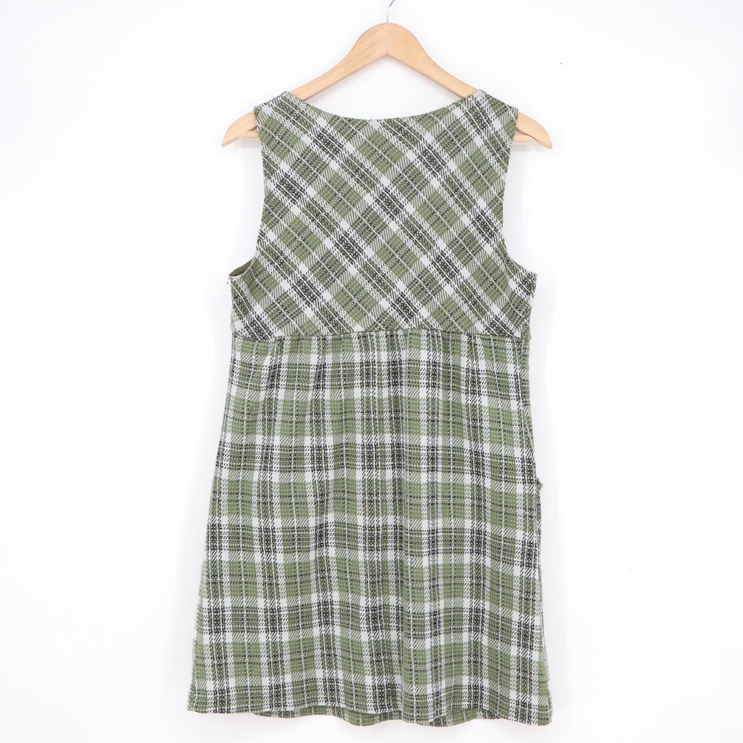 A-List by Wrapper Green Plaid Pinafore Mini Dress XL Sleeveless Jumper Pockets