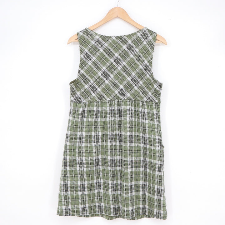 A-List by Wrapper Green Plaid Pinafore Mini Dress XL Sleeveless Jumper Pockets