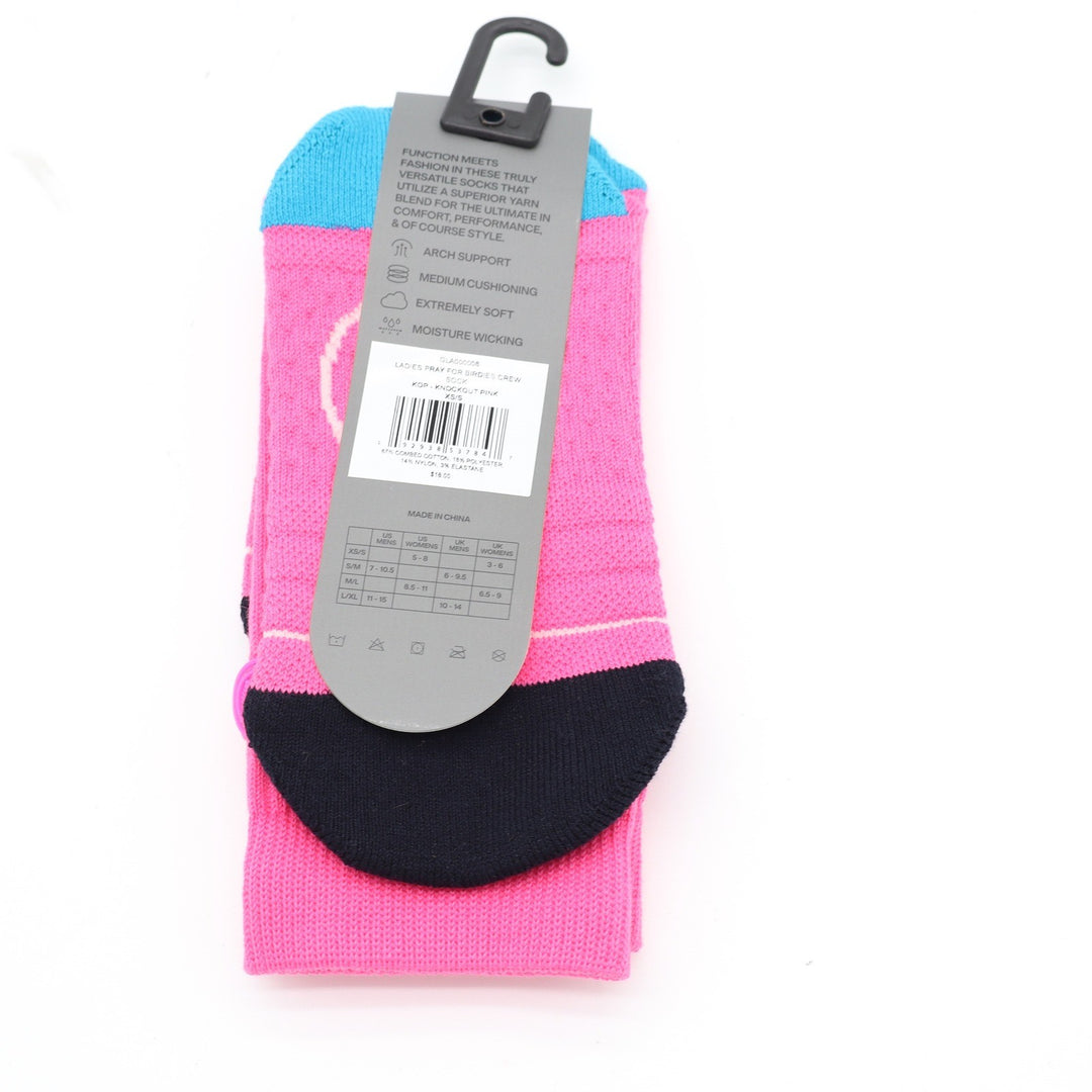 G/FORE Womens Pray For Birdies Crew Socks Knockout Pink XS/S