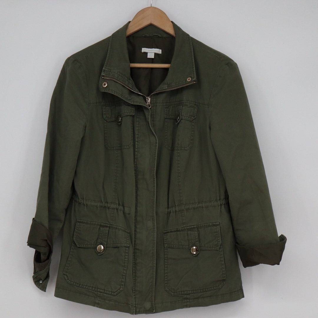 New York & Company Olive Green Utility Military Jacket Cotton Size M