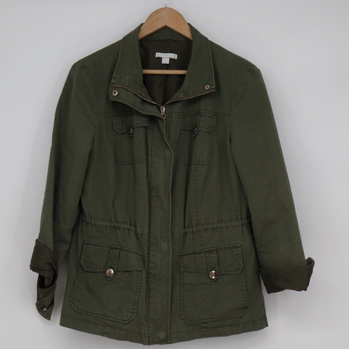 New York & Company Olive Green Utility Military Jacket Cotton Size M