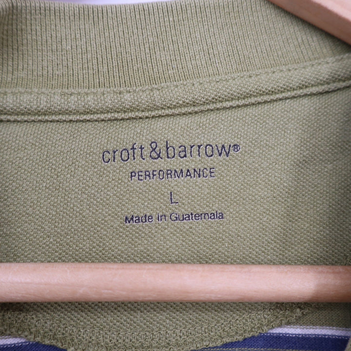 Croft & Barrow Performance Mens Large Green Striped Pique Short Sleeve Polo