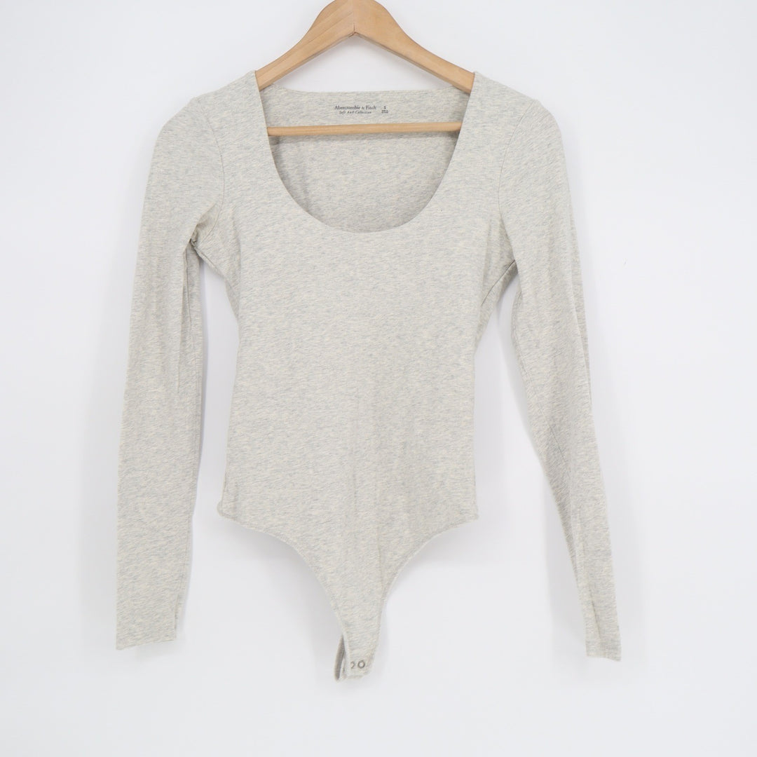Abercrombie & Fitch Soft A&F Collection Grey Long Sleeve Scoop Neck Bodysuit S