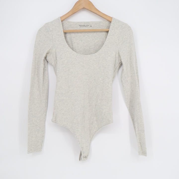 Abercrombie & Fitch Soft A&F Collection Grey Long Sleeve Scoop Neck Bodysuit S