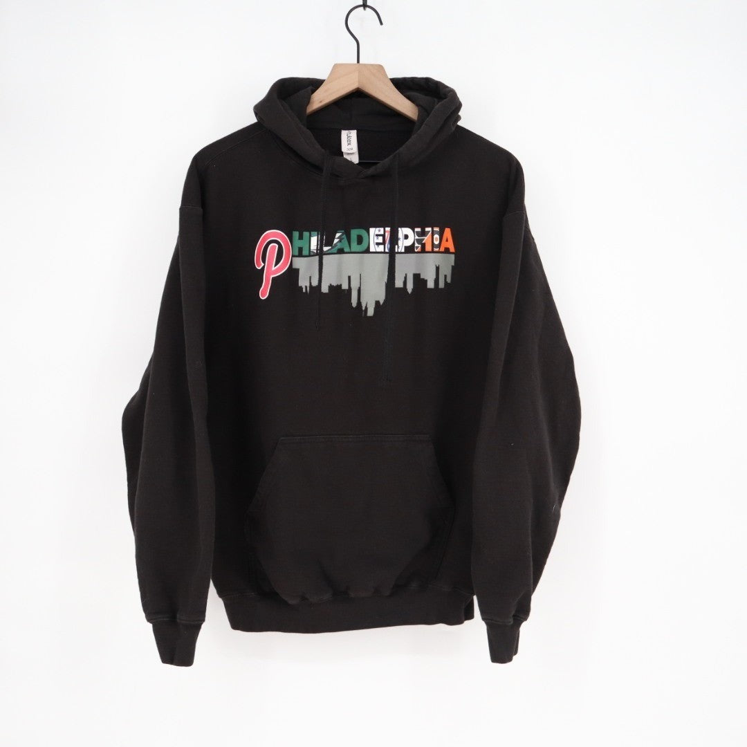 Tultex Philadelphia Hoodie Mens Large Black Cotton Ribbed Hem Kangaroo Pockets