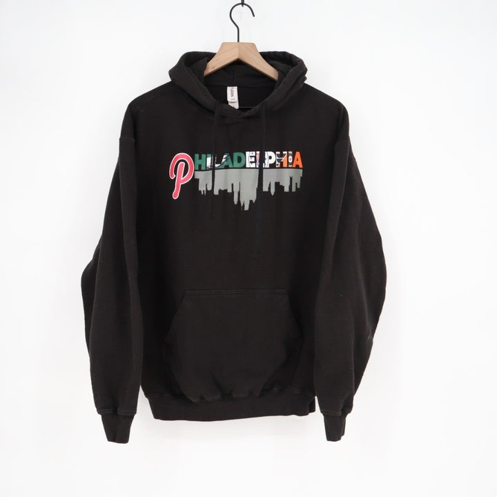 Tultex Philadelphia Hoodie Mens Large Black Cotton Ribbed Hem Kangaroo Pockets