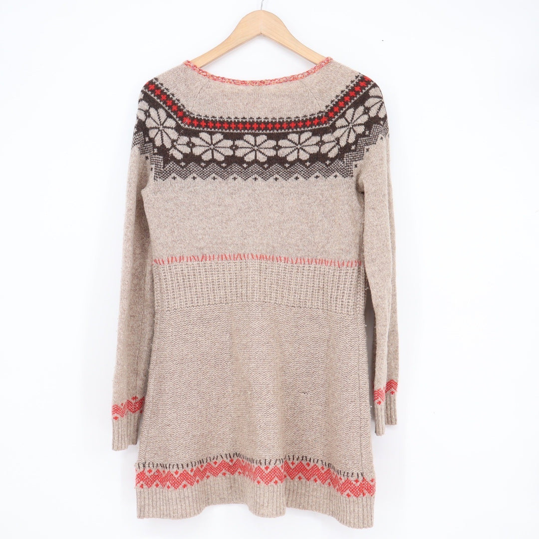 Free People Wool Fair Isle Sweater Dress Beige Red Snowflake Keyhole Small