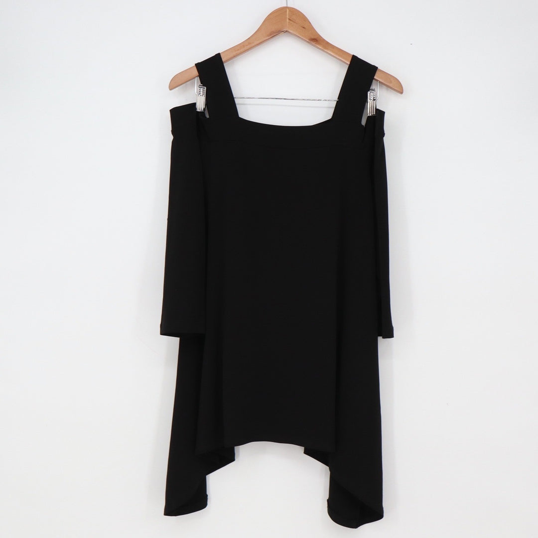 Clara Sunwoo Tunic Top Womens L Cold Shoulder Black Sharkbite Hem Excellent