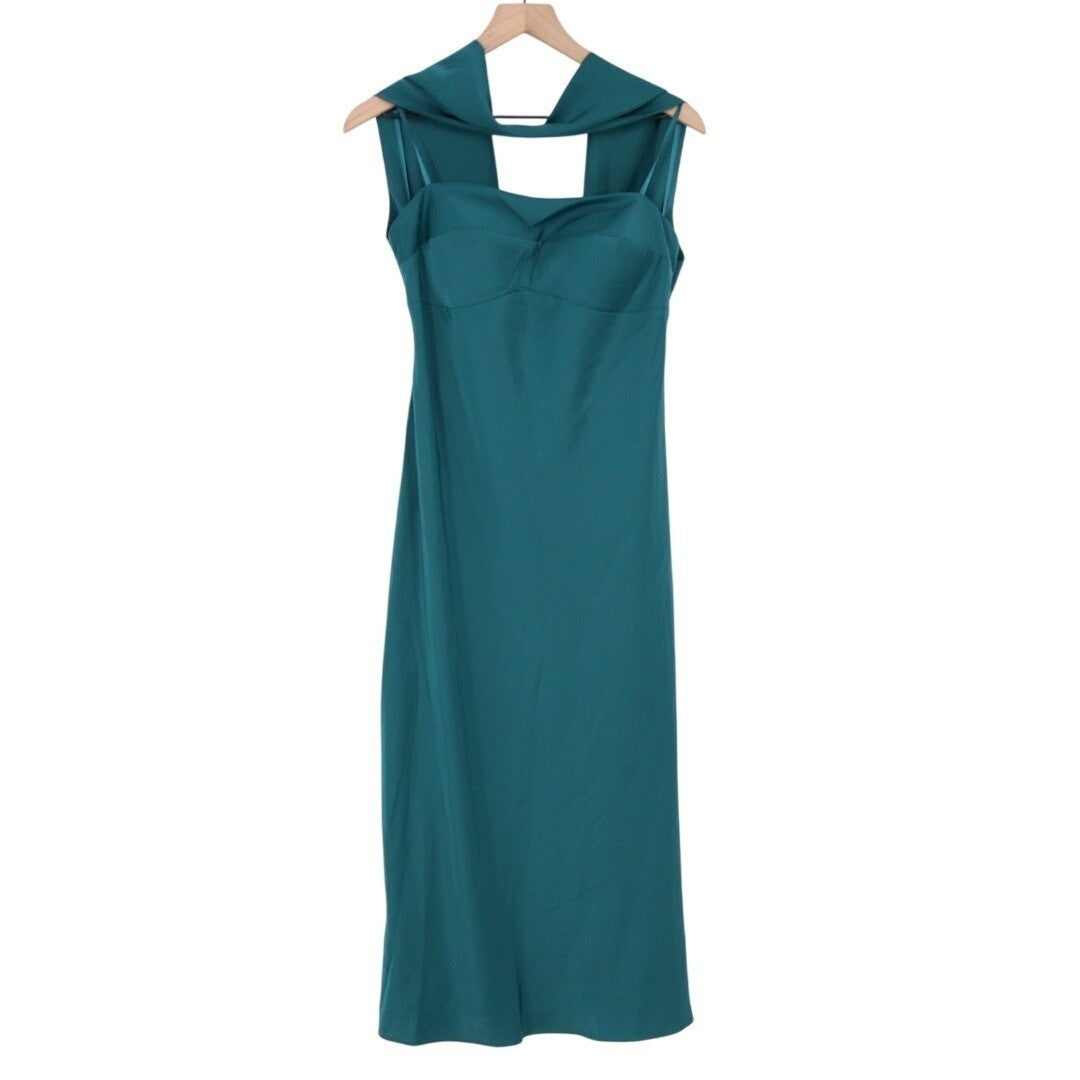 Seni & Cade Satin Scarf Midi Dress Women XL Teal Square Neck Side Zip Sleeveless