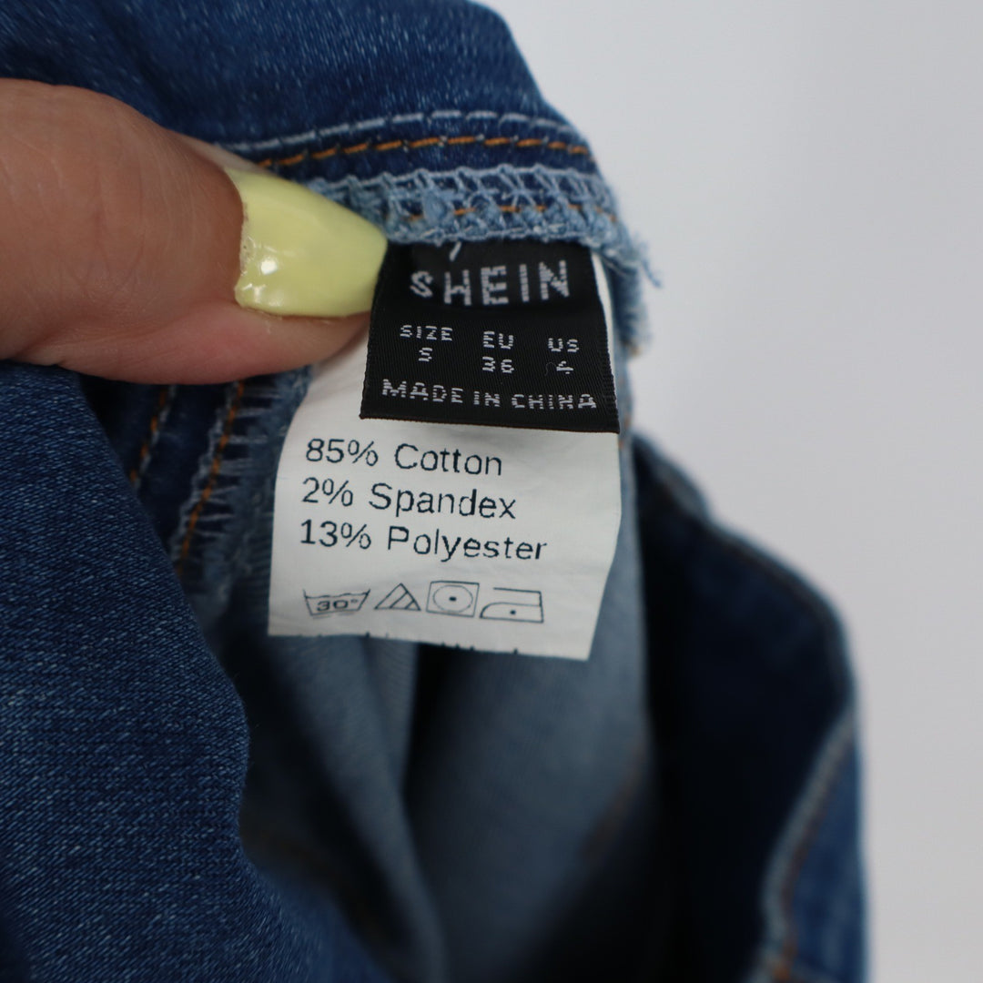 SHEIN Womens High Waist Denim Midi Skirt Blue Front Zip Slit Medium Wash Size 4