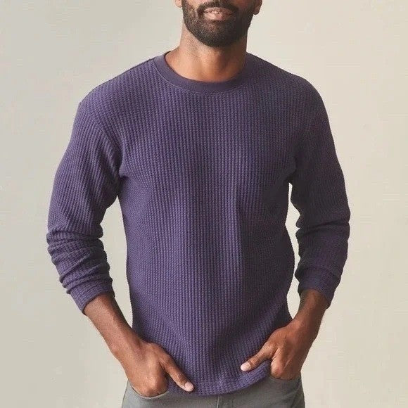 American Giant T-Shirt Mens Large Purple Waffle Knit Cotton Stretch Long Sleeve