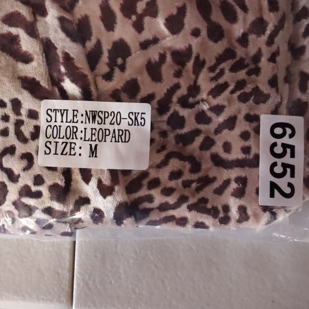 Naked Wardrobe Leopard Print Ruched Mini Skirt Brown Velvet Drape M