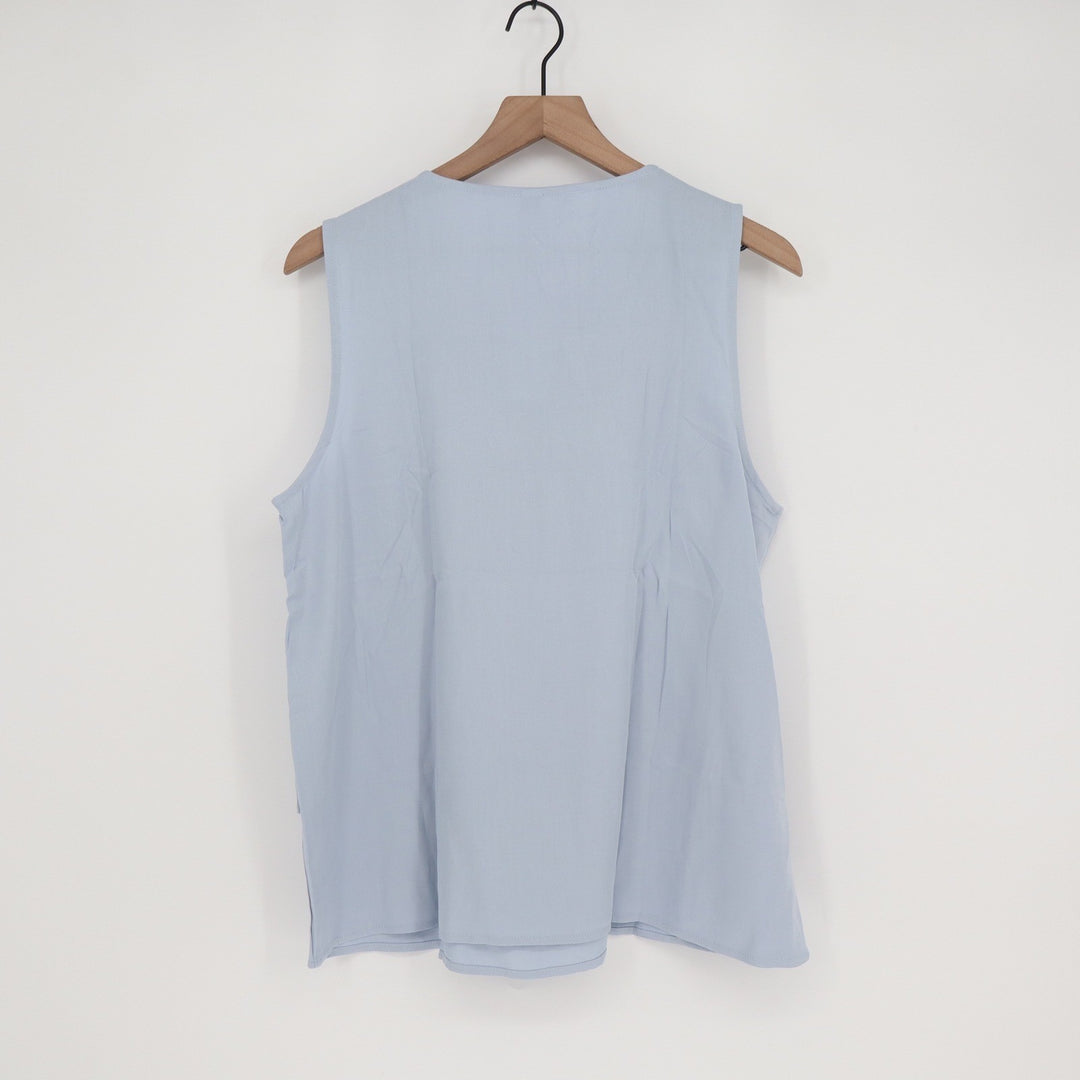Light Blue Sleeveless Square Neck Layered Hem Blouse Top Large