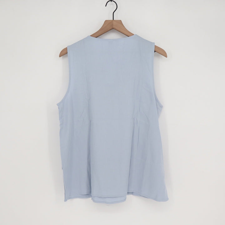 Light Blue Sleeveless Square Neck Layered Hem Blouse Top Large