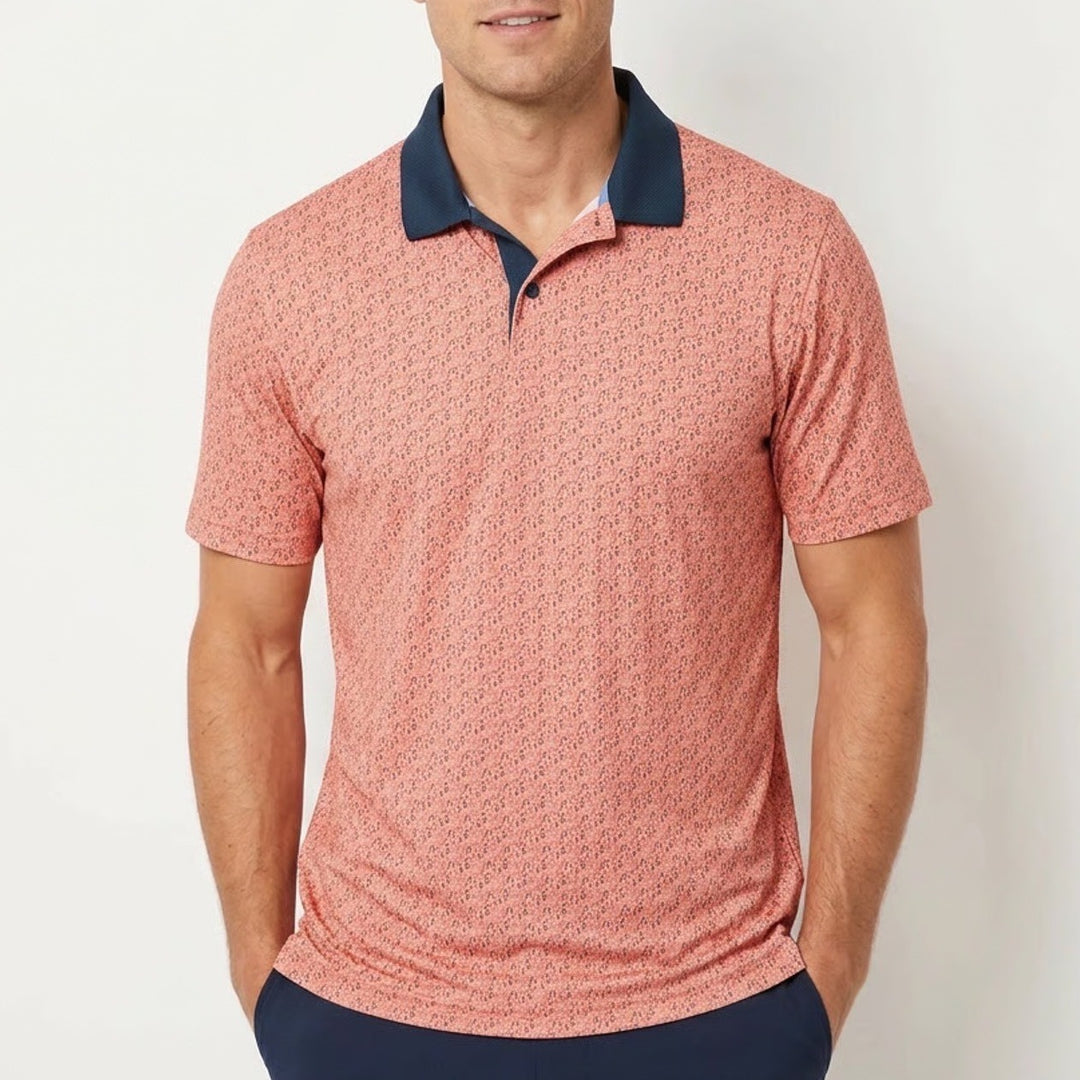 Walter Hagen Mens P11 Print Polo Bloody Mary Coral Pink Golf Shirt S