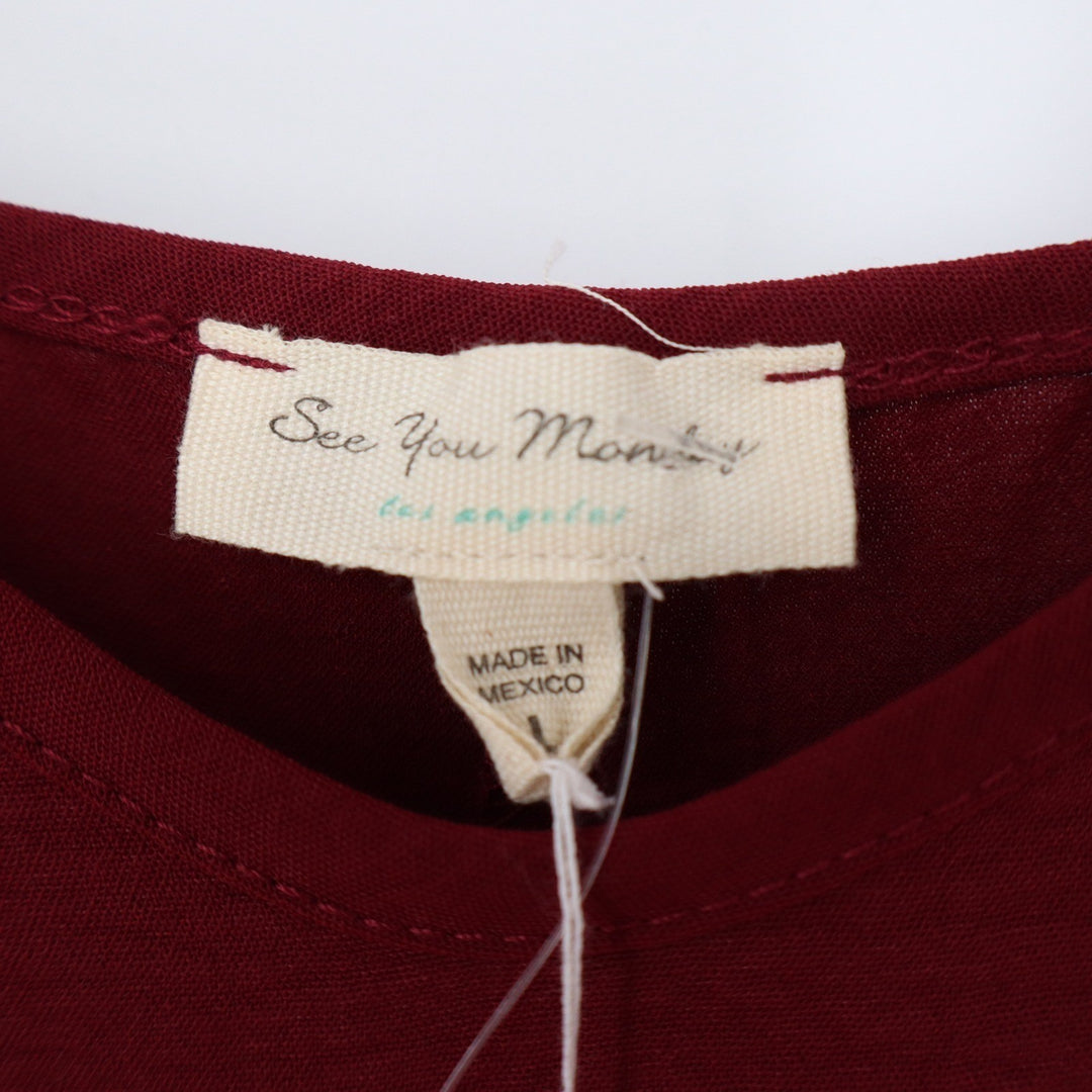 See You Monday Burgundy Midi Slip Dress Spaghetti Strap V-Neck Large NEW