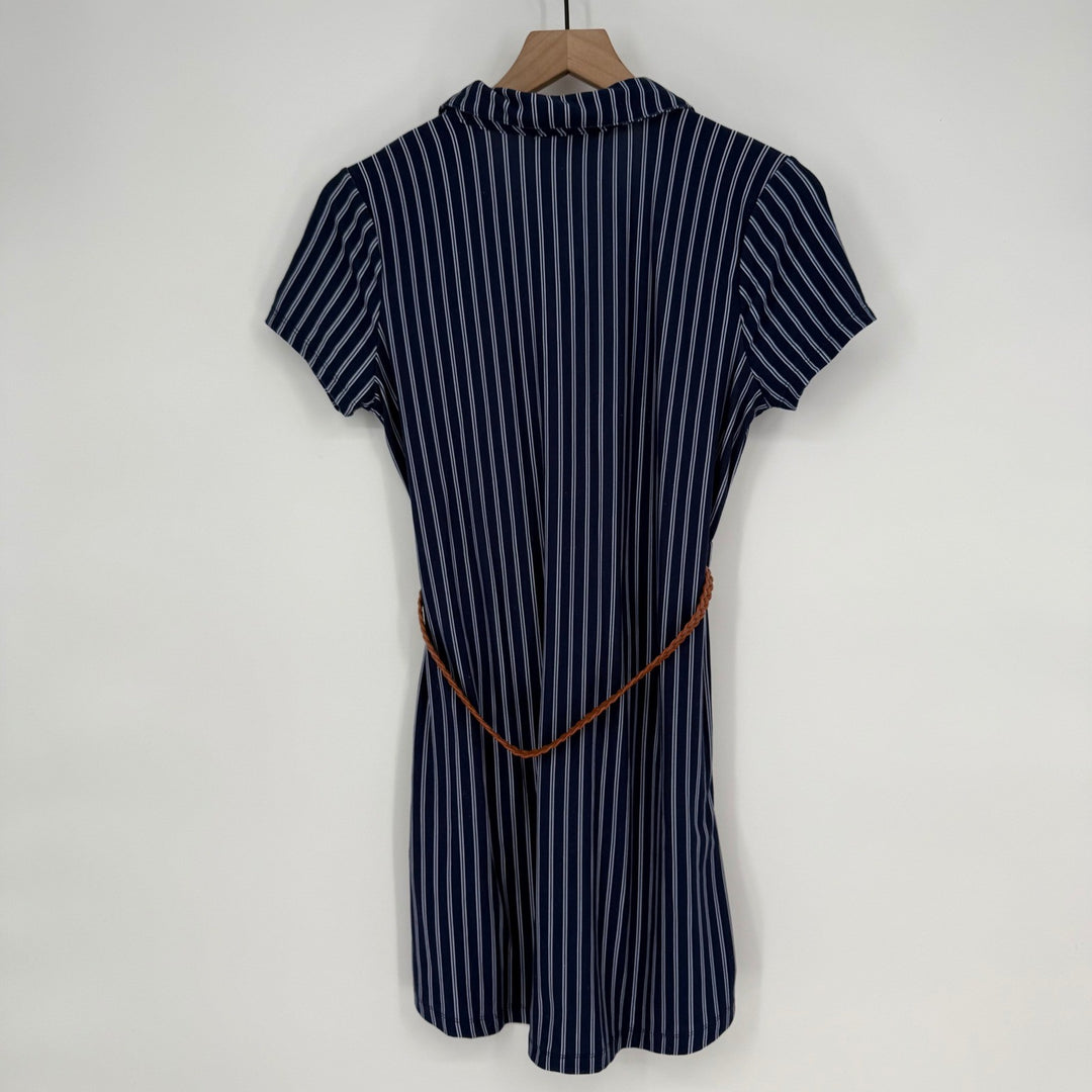 No Comment NYLA Striped Shirt Dress Brown Belt Short Sleeve Medium
