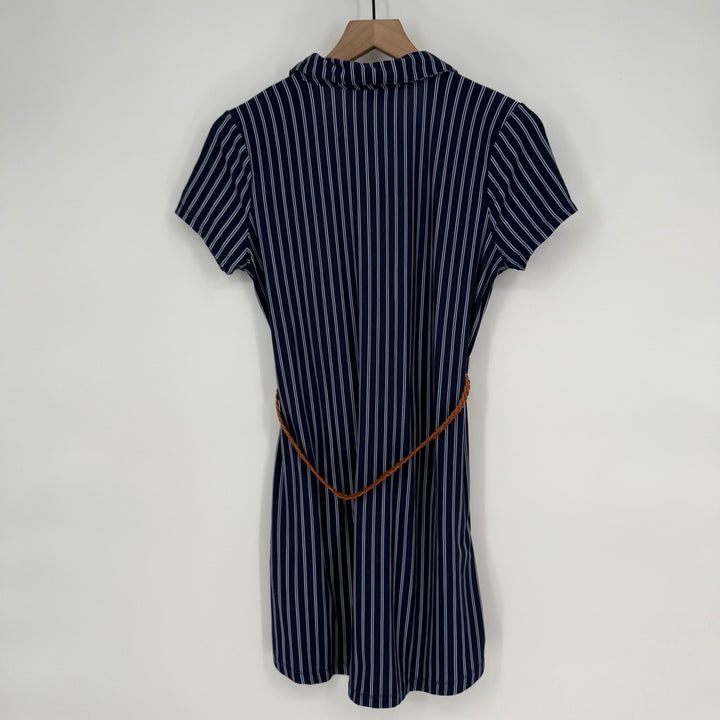 No Comment NYLA Striped Shirt Dress Brown Belt Short Sleeve Medium