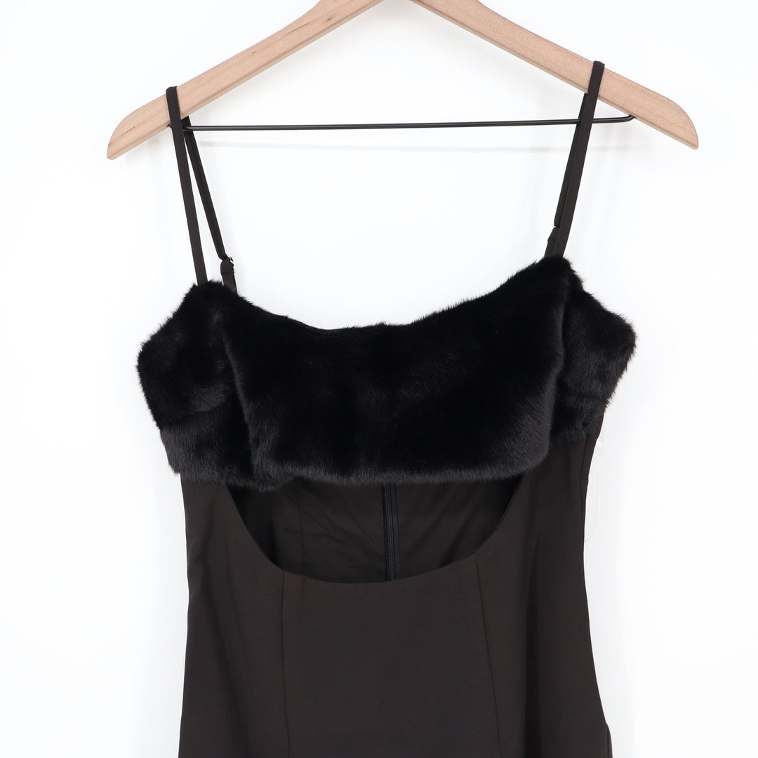 Naked Wardrobe Black Faux Fur Trim Cutout Mini Dress Small